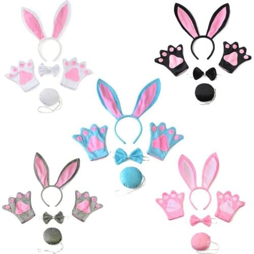 Easter Children Cosplay Dress Up Bunny Girl Big Ear Four-piece With Hairband Bow Tie Gloves Round Tail Big Cute For Little Child