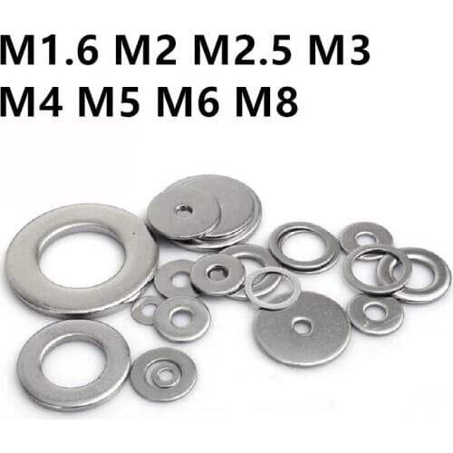 500/200pcs/lot M1.6 M2 M2.5 M3 M4 M5 M6 M8 GB97.1 Flat Washers Marine Grade Stainless Steel Washer For Metric Bolts & Screws