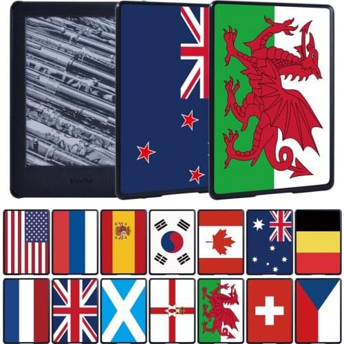 Fit Amazon Kindle EReader Paperwhite 1/2/3/4/Kindle 8th Gen 2016/10th Gen 2019- Flag Pattern Tablet Back Shell + Pen