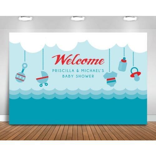 Custom Rainy Baby Shower Boy Clouds Rain backdrop High quality Computer print party photo studio background