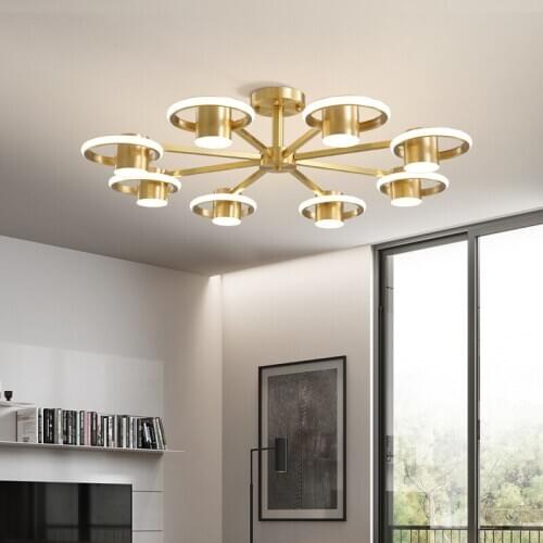 Postmodern all-copper ceiling lamp living room bedroom study sun room light luxury lamp
