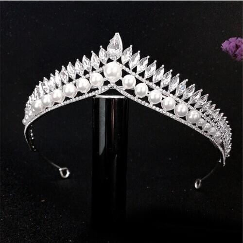 Fashion Rhinestone Pearls Crown Headband Gorgeous Tiaras and Crowns Wedding Head Ornaments Bridal Hair Jewelry Accessories