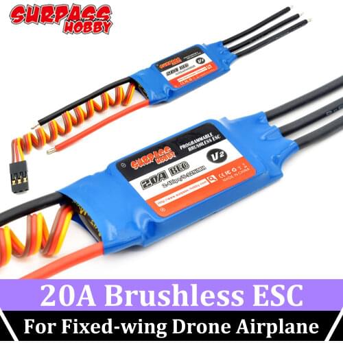 SURPASS HOBBY 1PCS 2PCS 20A Brushless ESC Electronic Speed Controller Programmable 2A/5V for C2826 RC Fixed-wing Drone Airplane