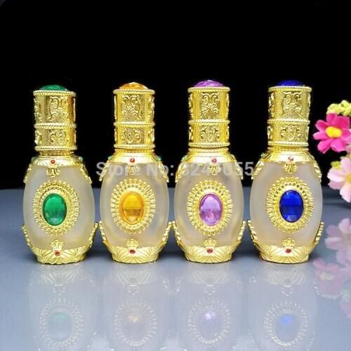 15ML 1Piece High-end Glass Empty Aromatherpy Essential Oil Bottle, Gold Vial Dropper Container, Glass Pipettes Perfume Bottles