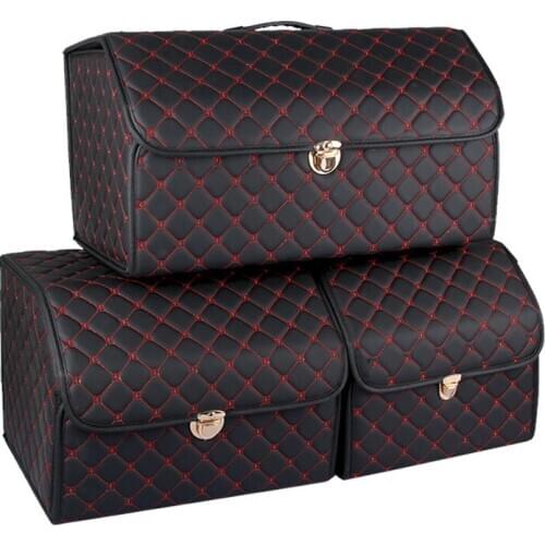 Luxury PU Leather trunk organizer Box Storage Bag Folding Folding Car Trunk Stowing Tidying With Metal Lock For Car SUV Truck