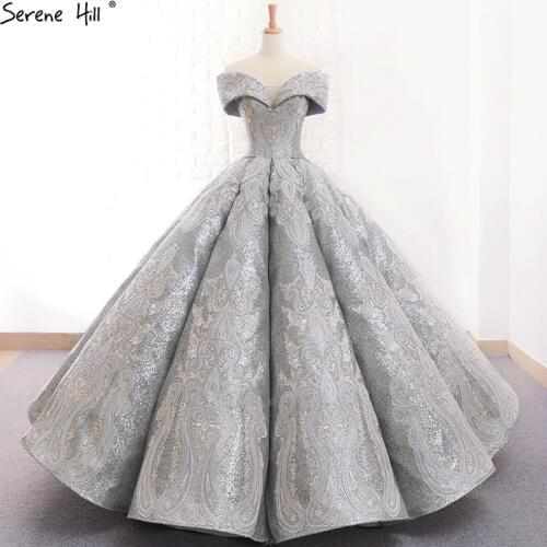 Grey High-end Handmade Flowers Sleeveless Wedding Dress 2020 Off Shoulder Vintage Fashion Lace Up Bridal Gown Real Photo 66673
