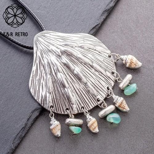 Vintage Silver Color Conch Necklaces&Pendants Bohemian Womens Jewelry Chain Necklace Female Suspension Decoration Accessories
