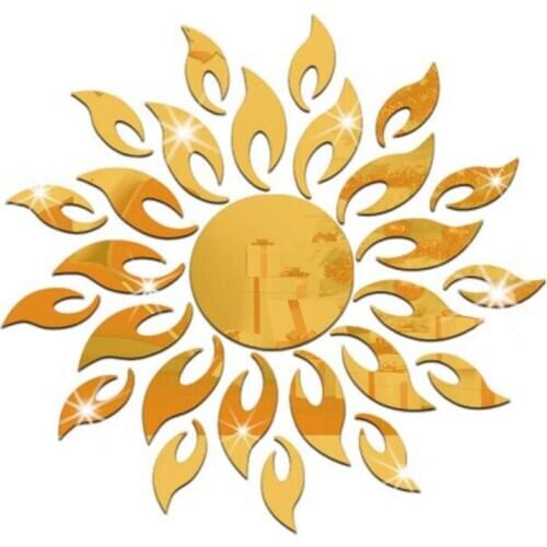 2sets New Mirror Wall Stick Removable Decorated Sun Wall Paper Acrylic Mirror Wall Art Stickers Household Background Decoration