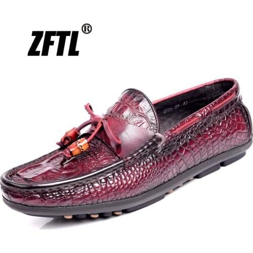 ZFTL NEW mens loafers man Genuine Leather casual shoes Crocodile pattern Comfortable lazy shoes male Driving boat shoes 178