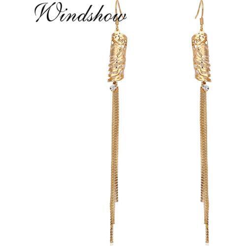 Yellow Gold Color CRYSTAL POINT Charms Chain Tassel Hook Drop Dangle Earrings Bridemaid Jewelry For Girls Women Christmas