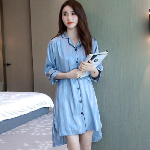 Polka Dot Women Shirt Nightgown Loose 3/4 Sleeve Nightdress Rayon Summer Knee-Length Sleepshirt Skirt Sexy Notched Home Dressing