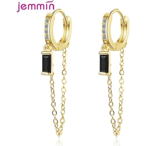 Trendy 925 Sterling Silver Women Tassel Drop Dangle Earring Jewelry Geometric Piercing Ear Chain For Wedding Party Gift