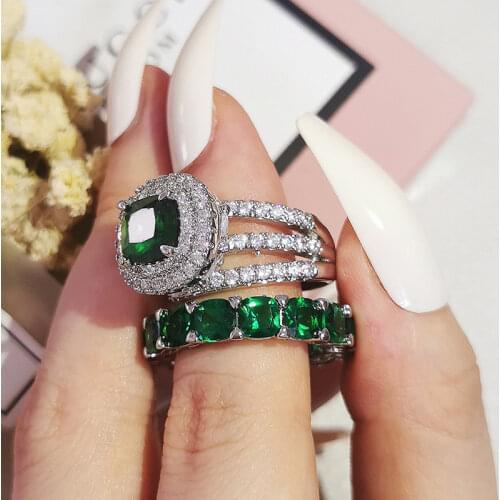 2021 New 925 Sterling Silver Cushion Cut Finger Ring Sets for Women Jewelry Pure Wedding Engagement Rings personalized R5714