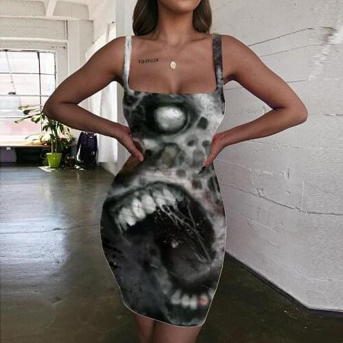 Giyu Brand Clown Dress Women Terror Sundress Harajuku Halter Sleeveless Halloween Bodycon Dress Womens Clothing Club Beach