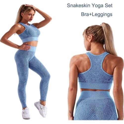Women Sports Bra and Leggings Snake Print Seamless Sportswear 2 Pieces Yoga Set Fitness Running Workout Clothes Gym Outfit