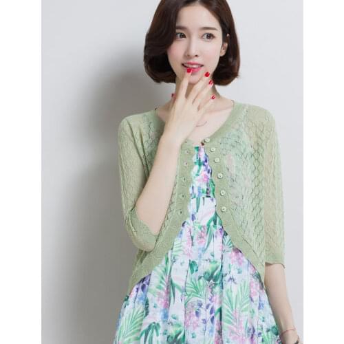 High Quality Summer and Spring Womens Hollow Out Short Knitwear Female Sun Protection Air Conditioning Knitted Thin Cardigan
