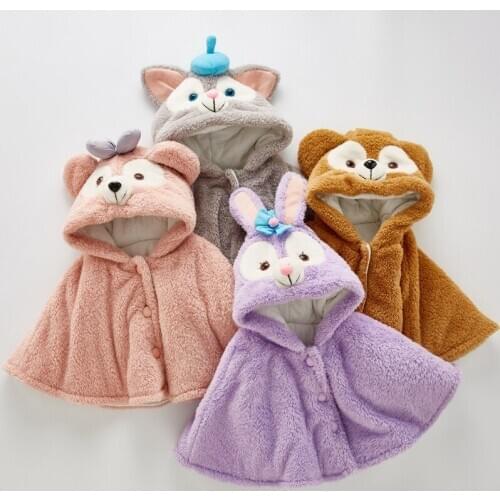 Winter New Kids Girls Cute Cartoon Hooded Velvet Cloak