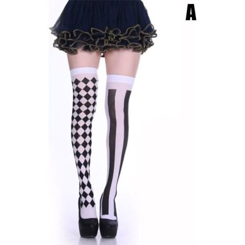 1 Pair Halloween Party Stockings Clown Costume Plaid Knee-High Long Socks Stockings Women Over The Knee Thigh Over The Knee