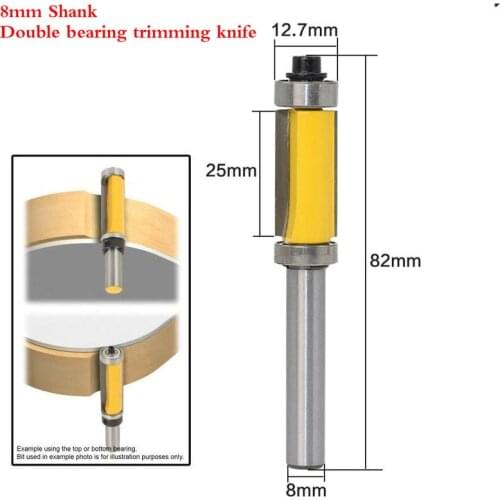 1PC 8*1/2*25 Double Bearing Trimming Cutter Double Edge Straight Router Bit Woodworking Tool Wood Milling Trimming Machine