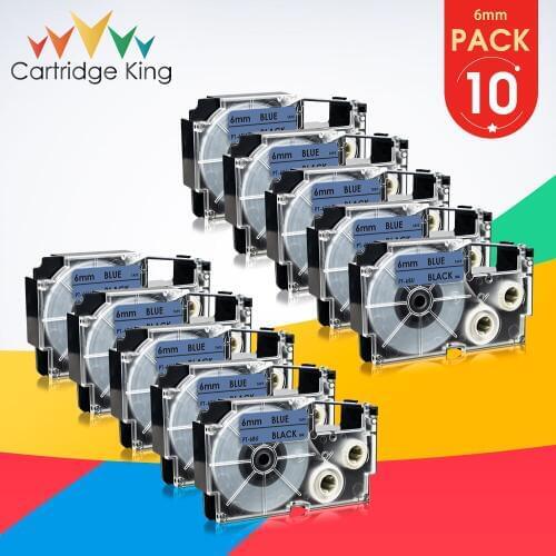 10PK XR-6BU Cassette Label Tape for Casio KL-60 KL-120 KL-7400 KL-8100 KL-8200 KL-8800 KL-750 Label Printer Black on Blue 6mm*8m