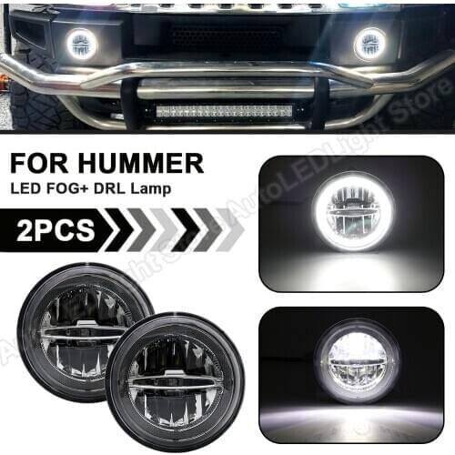 2Pcs For Hummer H2 2003 2004 2005 2006 2007 2008 2009 LED Bumper Fog Lights Halo Front Daytime Running Lamp DRL Light Assembly