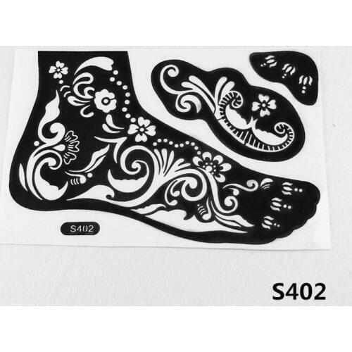 2pcs/lot New Temporary Reuse Tattoo Foot Stencil Henna Tatoo Paste Template Foot Painting Art For Left and Right Foot