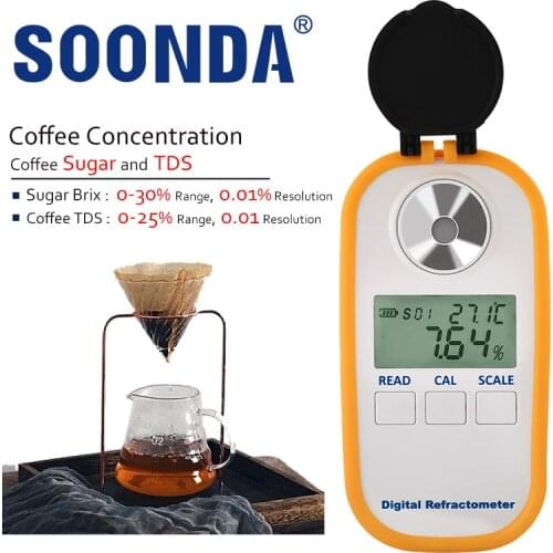 2-in-1 Auto Mini Size Digital Refractometer Coffee TDS Brix Hydrometer Concentration Measuring 0-25% TDS 0-30% Sugar Range Meter