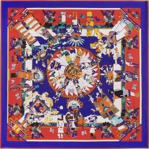 2017 Hot beautiful silk aquare scarf 130*130cm Women New Fashion Hopi people dolls high quality Fashion shawl Scarves