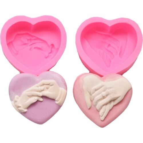 3D Heart Shape Hand in Hand Silicone Soap Molds Plaster Aromatherapy Mold Handmade Soap DIY Mould Fondant Cake Decoration