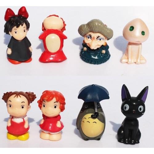 8pcs/Lot Totoro Figure Yubaba Black Cat Princess Mononoke Ponyo on the Cliff Kaonashi Mei Little Girls Umbrella Anime Model Toys
