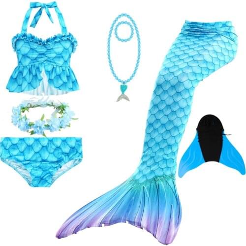 Pink Blue Children Mermaid Swimwear Girls Colorful Bikini Set Split Kids Swimsuit Cosplay Mermaid Tail Costume with Monofin Fin