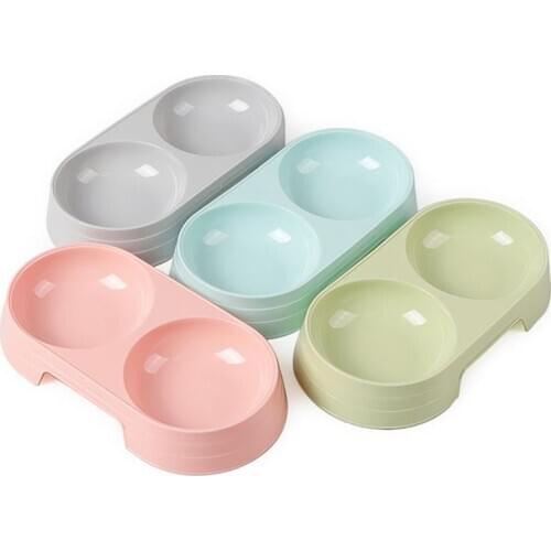 1pc Candy Color Plastic Pet Double Bowls Creative Easy To Clean Bowl Pet Food Water Feeder Dog Cat Bowl Pet Feeding Supplies