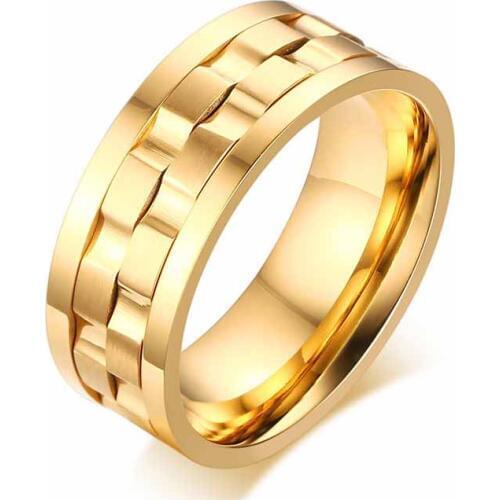 EAMIOR 8 MM Fashion Titanium 316L Stainless Steel Ring Classic Gold Geometric Shape Engagement Ring for Men Jewelry Friend Gift