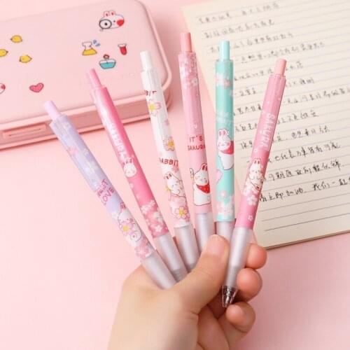 Sakura Rabbit Gel Pen Creative Cute Gel Pens Korean Stationery Kawaii Pens Novelty Student Signing Pen Cute Stationary Supplies