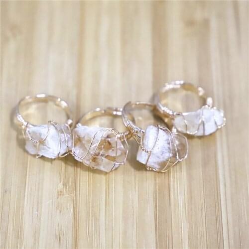 6PCS Purple Quartz Adjustable Ring Irregular Natural Rough Stone Crystal Druse Jewellery Women No Finger Size Limited Gold Color