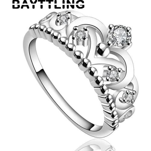 BAYTTLING Hot Selling 925 Sterling Silver Luxury Zircon Crown Ring For Woman Lady Fashion Engagement Party Gift Jewelry