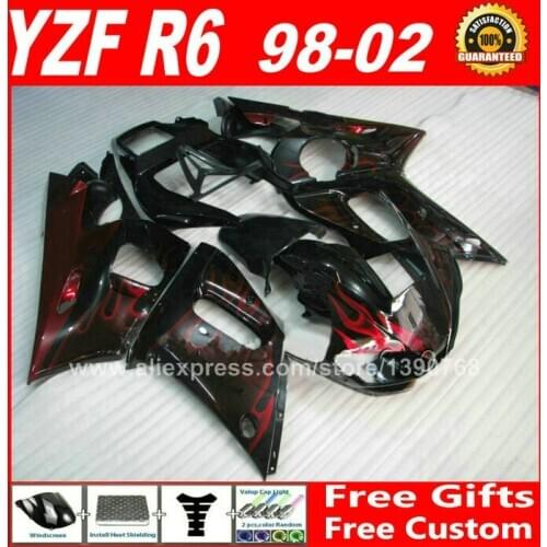 Red flames Fairings kit for 1998 - 2002 YAMAHA YZF R6 best plastic parts 1999 2000 2001 98 - 02 fairing kits XRT1