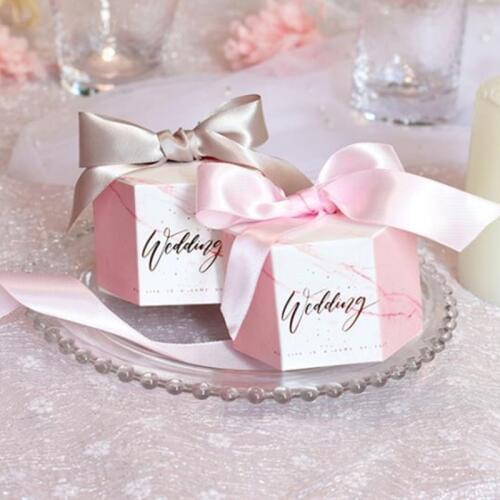 New Pink Marble Candy Box With Ribbon Candy Box for Guests Wedding Decoration Thank Guests Drawer Gift Box