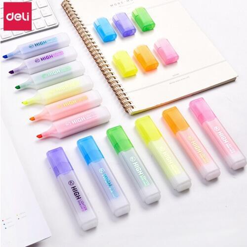 30pcs Deli classic 6 colors oblique highlighter marker pens for school kid office sign supply scribble pen set kawaii stationery