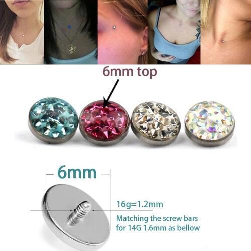1PC Surgical Steel Micro Dermal Piercing Gem Micro Dermal Anchor Crystal Top Dermal Piercings Surface Piercing 16G Piercing Stud