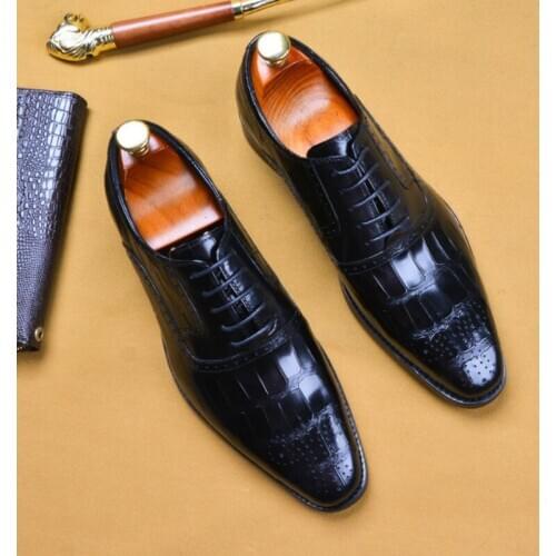 2021 Autumn Mens Formal Shoes Genuine Leather Oxford Shoes for Men Black Dress Shoes Wedding Shoes Laces Leather Brogues Office