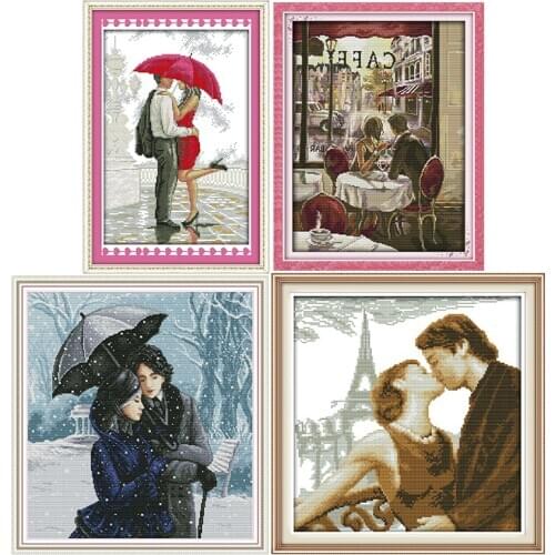 Couple kissing&hugging handmade cross stitch kits 11CT14CT printed pattern crafts DMC on fabric sewing needlework embroidery set