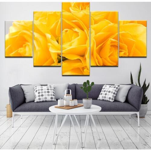Wall Art Canvas Painting Hall bedroom Living Room Home Decor Picture Modern abstract 5 Panel yellow Rose Flowers HD Print Poster