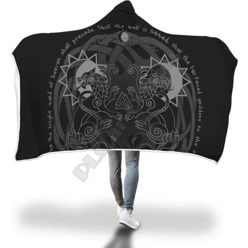 Viking Hati And Skoll Hooded Blanket 3D Over Printed Wearable Blanket for Men and Women Adults Kids Fleece blanket