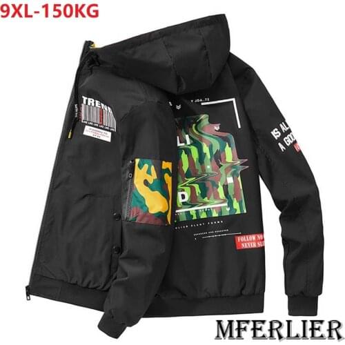 Autumn winter men cargo jacket hooded pockets Camouflage letter plus size 7XL 8XL 9XL korea style safari style cool jacket coat
