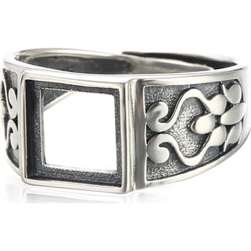 Ring Setting for 8x8mm Square Cabochons Ring Blank Thai Sterling Silver Adjustable Band Ring Base SR0015
