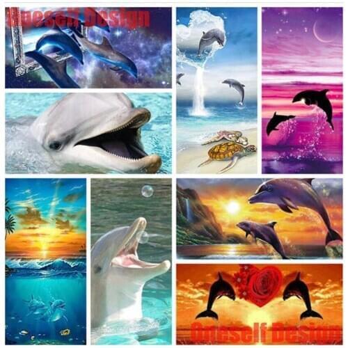Popular colorful dolphin 5d diamond painting full square dolphin heart diy diamond embroidery full set animal 5d diamond art kit