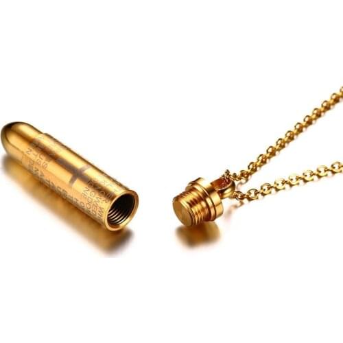 REN006 Stainless Steel Necklace Christian Bible Scripture Pendant Cross Necklace bullet pendant Religious Necklace jewelry