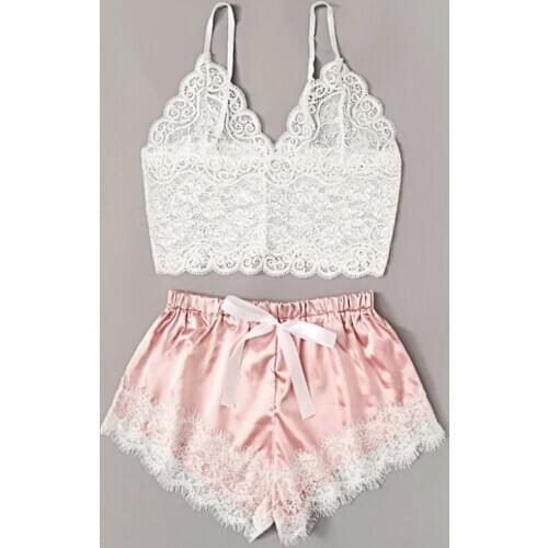 Sexy Lingerie Set Chiffon Sleepwear Womens Pajama Sets Sexy Temptation Babydoll Nightwear Cute Cami Top And Shorts Pijama