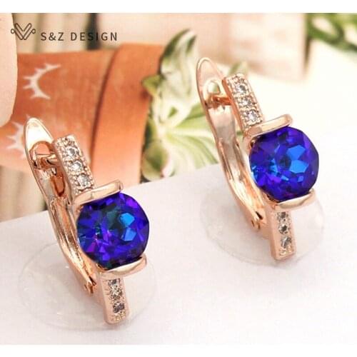 S&Z DESIGN 2021 New Arrivals 585 Rose Gold Round Crystal Dangle Earrings For Women Wedding Jewelry Zirconia Fashion Eardrop
